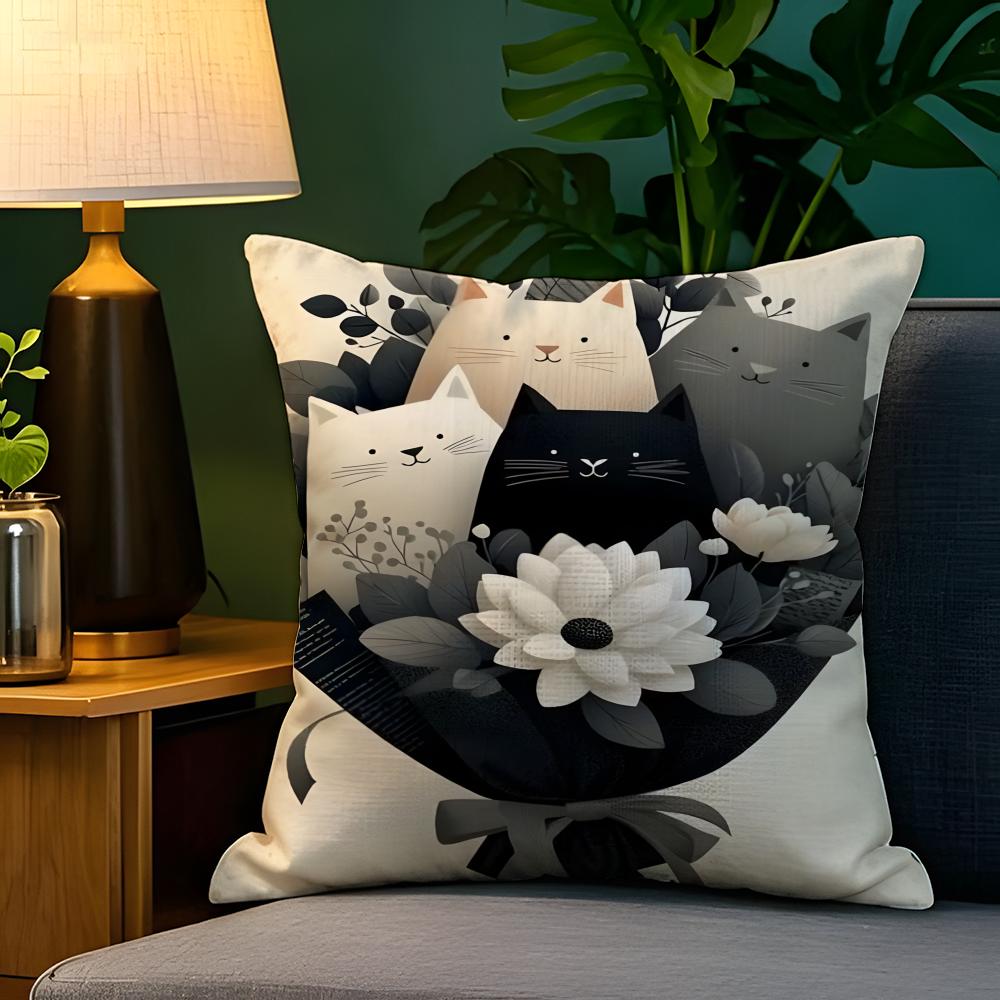 Funny cute cat peeking out  Pillow Case Natural Linen Pillow Case DoubleSided Decor Sofa Pillowcase Home Decor