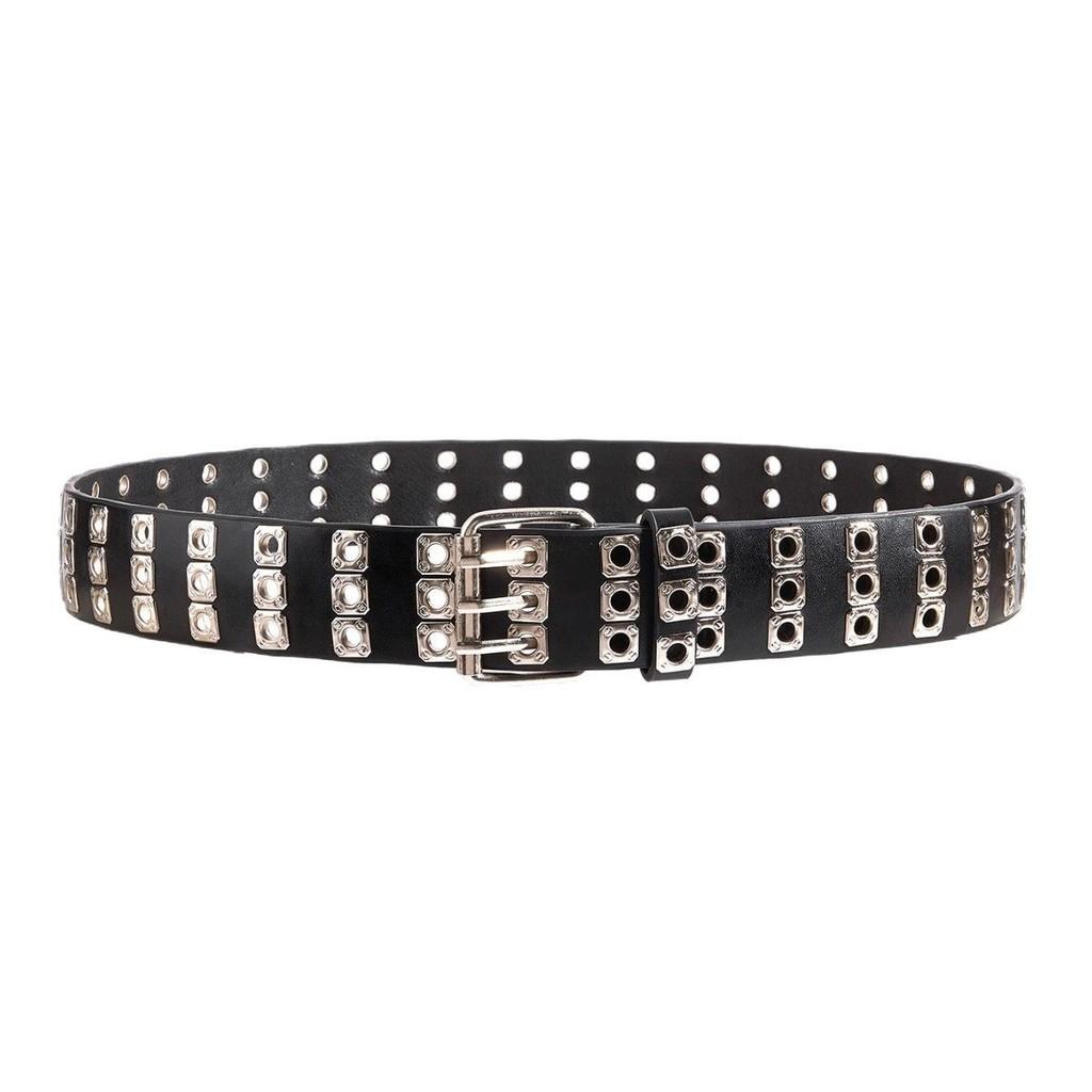 Double Row Retro Belt Iron Buckle Hollow Pattern Stylish Jeans Streetwear Looks