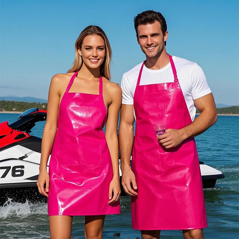 

Multi-color Waterproof PVC Apron: Cross-border Neck & Waist Design, Custom LOGO, Dirt-resistant for Kitchen & Aquatic Cleaning рожевий червоний колір