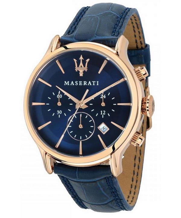 Maserati Epoca Chronograph Blue Dial Leather Strap Quartz R8871618013 100M Men's Watch