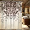 1pc Mandala Shower Curtain - Woven Polyester, Dark Brown On Beige, Intricate Swirls & Floral Design, Machine Washable