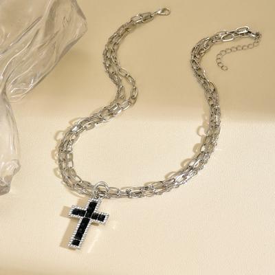 Cross Pendant Dark Necklace Personality Punk Diamond Multi-layer Combination Chain Collarbone Chain