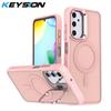 KEYSION Lens Stand Magnetic Phone Case for MagSafe for Samsung Galaxy A54 5G A34 A14 4G A04S Matte Translucent Shockproof Cover