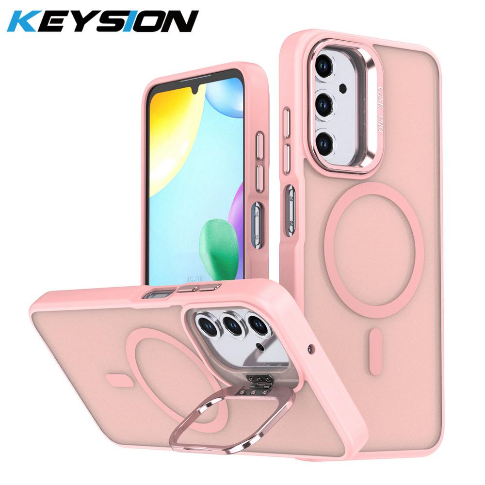 KEYSION Lens Stand Magnetic Phone Case for MagSafe for Samsung Galaxy A54 5G A34 A14 4G A04S Matte Translucent Shockproof Cover