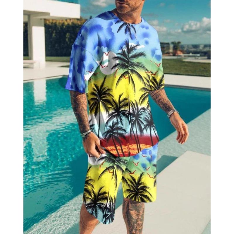 Summer Men's Clothing Letter 3d Print T Shirt Shorts Sets Male Breathable Tracksuits Plus Sized Men's T-shirts Suits Fashion Sportswear Set