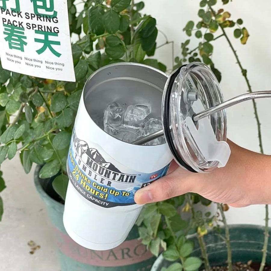 30zo Stainless Steel Freeze Thermos Cup with Straw Ice Coffee Drink Vacuum Insulated Bottle Car Travel Outdoor Thermostatic Cup