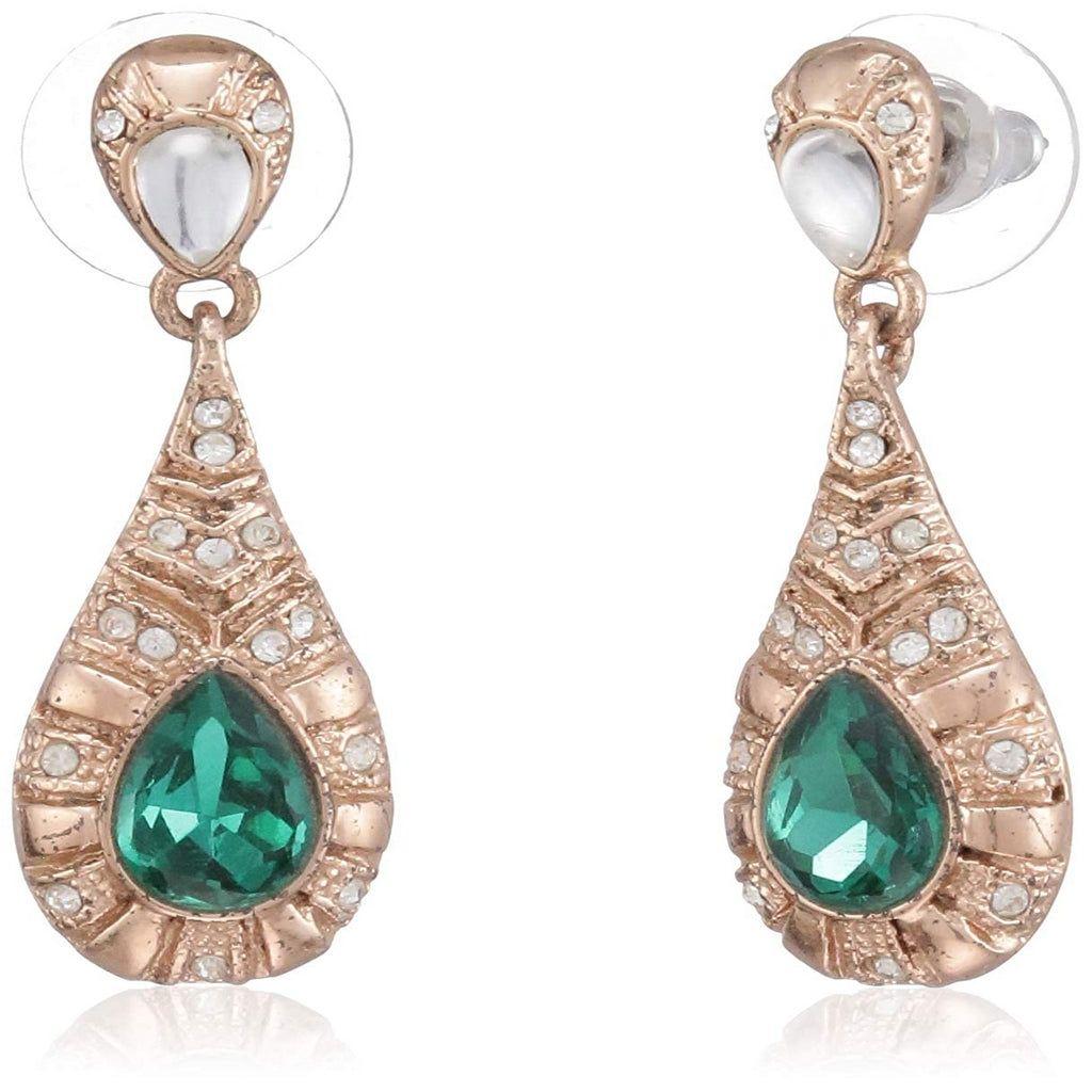 Estele Gold Plated Elegant Emerald Drop Halo Pendant For Women