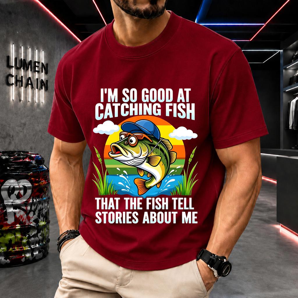 2026 New Pure Cotton Tshirt Fishing So Good Even The Fish Tell My Story Fun Slogan Print Crew Neck Short Sleeve Casual Top