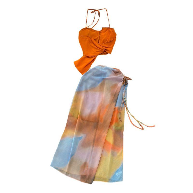Seaside Holiday Halterneck Smudges Print Fashion Suit