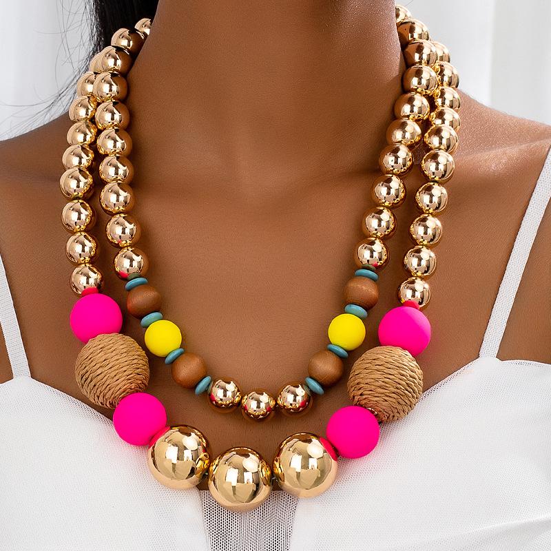 Bohemian Ethnic Multilayer Colorful Beaded Necklace Electroplated