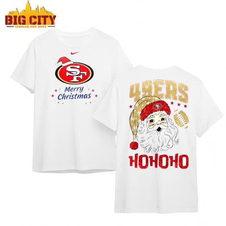 49ers Merry Christmas Santa Claus Two Sided T-Shirt Unisex T-Shirt XL