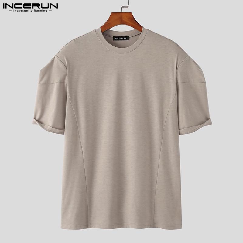 

INCERUN Летние мужские однотонные топы с короткими рукавами Повседневная свободная блузка больших размеров