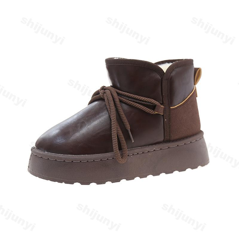 

Обувь для женщин Сапоги 2025 Новые круглые носки Роскошные дизайнерские зимние сапоги для снега Женская обувь Женская мода Шнуровка Спортивные сапоги 41