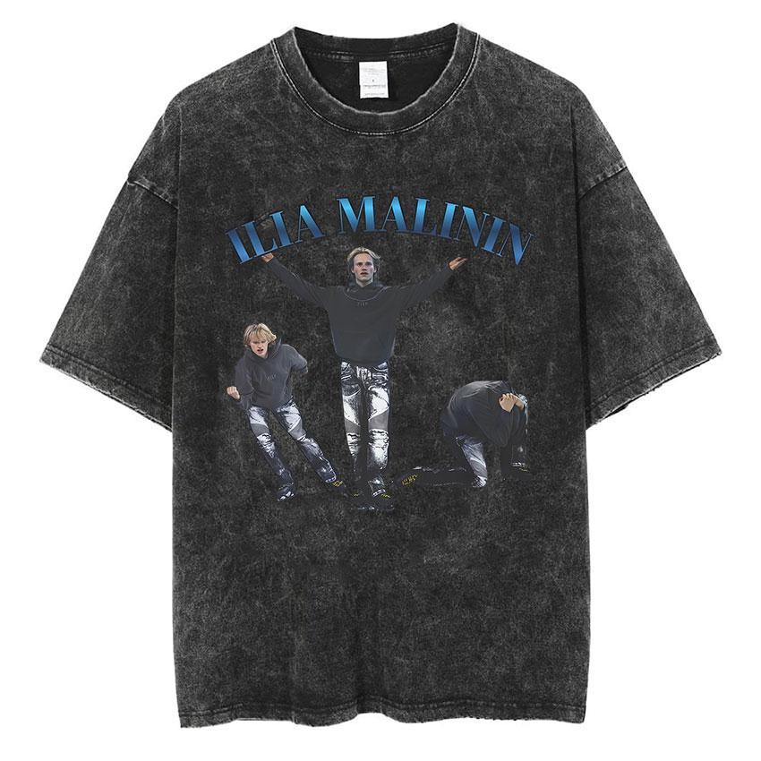 Champions Ilia Malinin Ice Skating Vintage Washed T Shirts Mens Summer Fashion Oversized Cotton Tshirt Unisex Streetwear