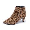 2025 New Luxury Leopard Women Boots Pointed Suede Winter Casual Shoes Hoof Heels Zip Pointed Toe Ankle Boots Big Size 43