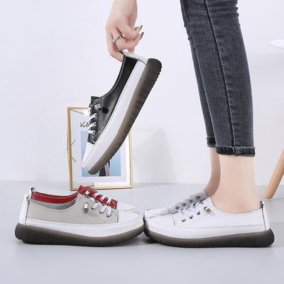 Fashion Spring Autumn Genuine Leather Vulcanized Shoes Women Jogging Sneakers Woman Lace Up Flat Walking Trainers Fitness Cross-training