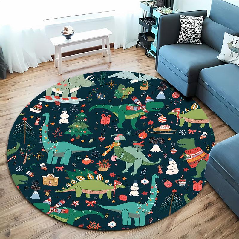 Festive Dinosaur Rug for Playroom or Nursery round carpet for home sofa bedroom, gift