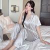 Ice Silk Pajamas Women'S Short-Sleeved Trousers Summer Silk Cute Kitten Jacquard Student Loungewear Set