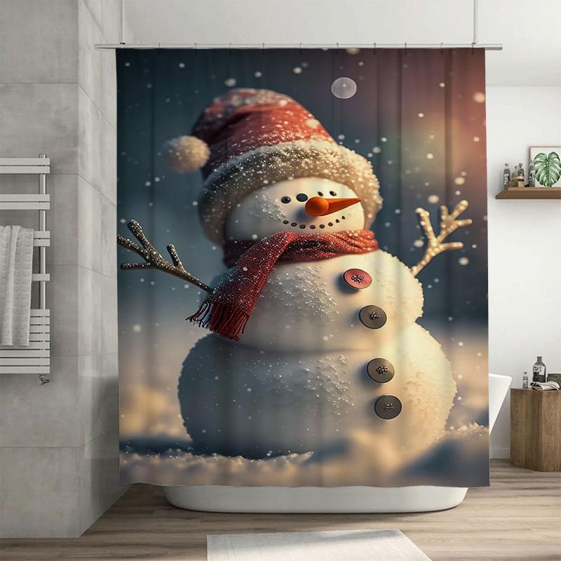

Tuniu Charming Snowman Winter Holiday Shower Curtain Festive Forest Woodland Animal Bathroom Decor W60H190(CM)-1 Pcs
