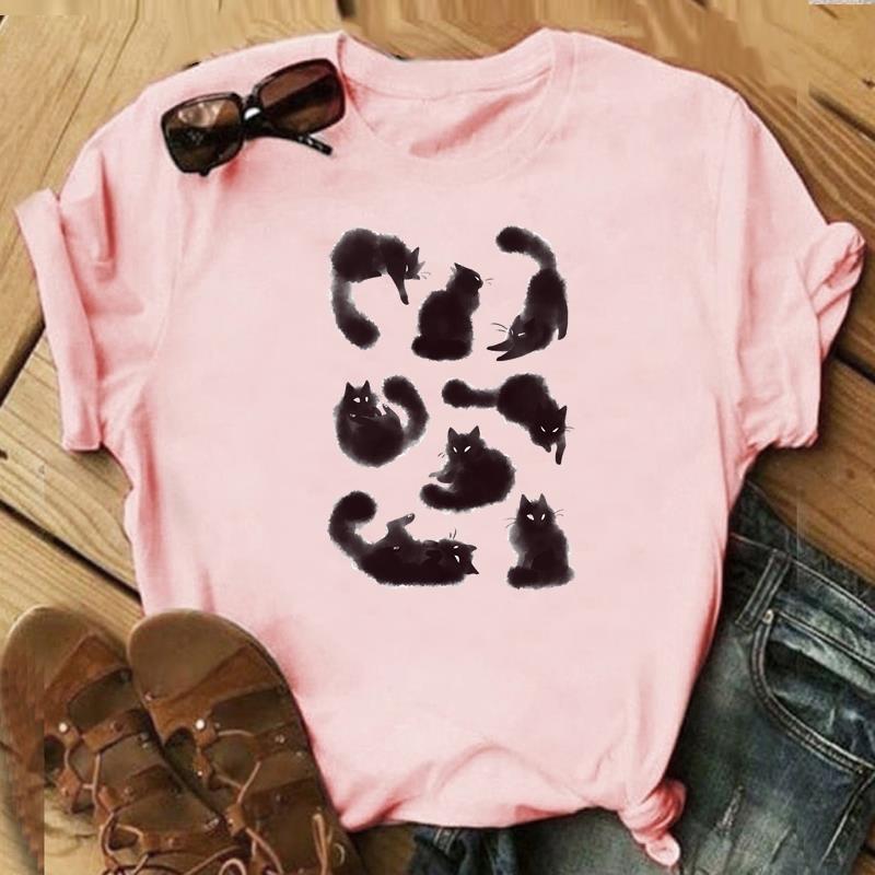 Tricou cu stil minunat Top Fashion Tricou Îmbrăcăminte anii 90 Sweet Cat Pet Ocazional mânecă scurtă Femei Print Lady Femeie Tricou grafic