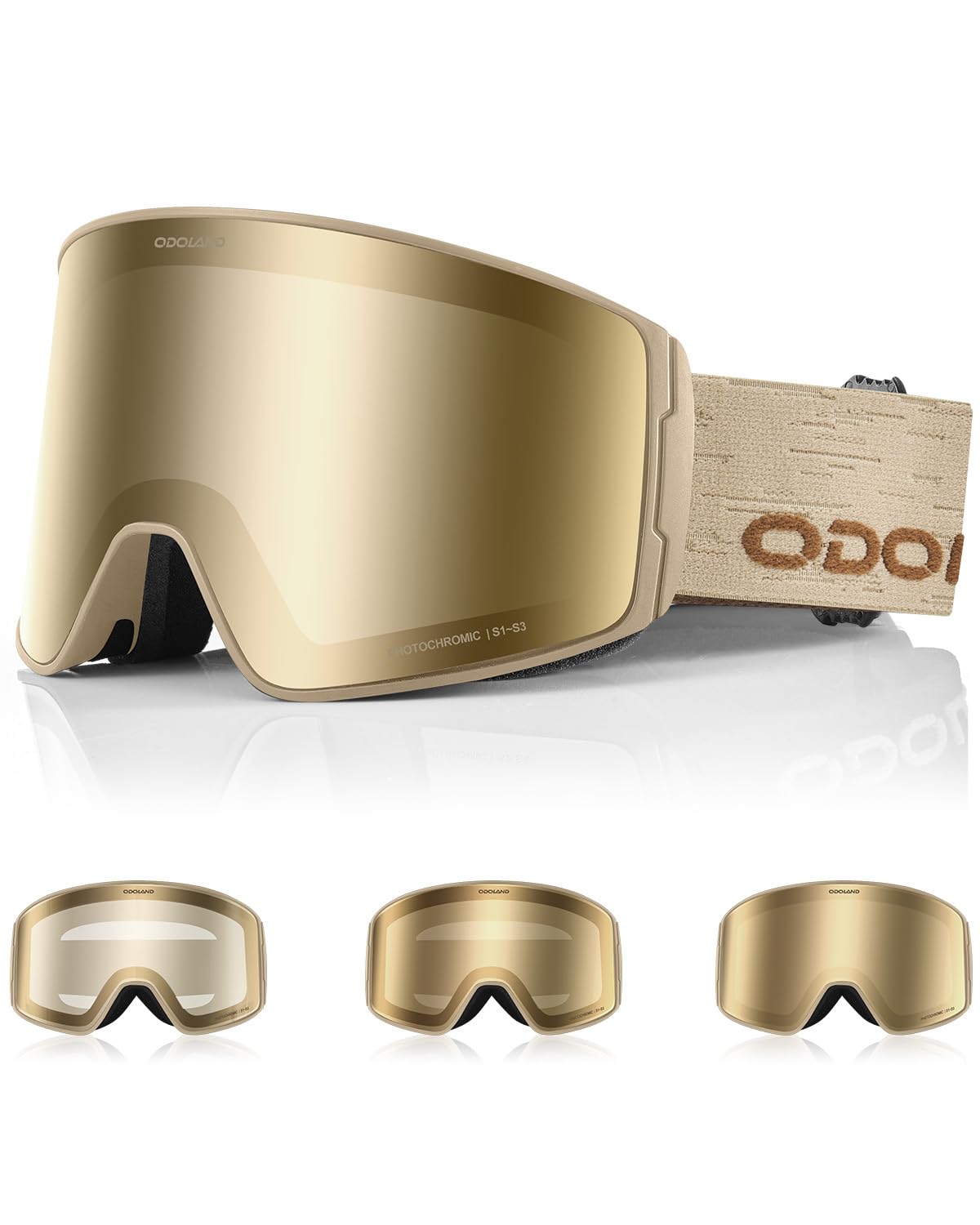 

Фотохромные горнолыжные маски Odoland с зеркальным покрытием OTG Очки UV400 Автоматические Ударопрочные Взрослый размер Линзы меняющие цвет, Защита от запотевания, Совместимые, Защита, оранжевый