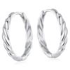 Silver Earrings with Wavy Hoops, 925 Silver Clasps, Size L