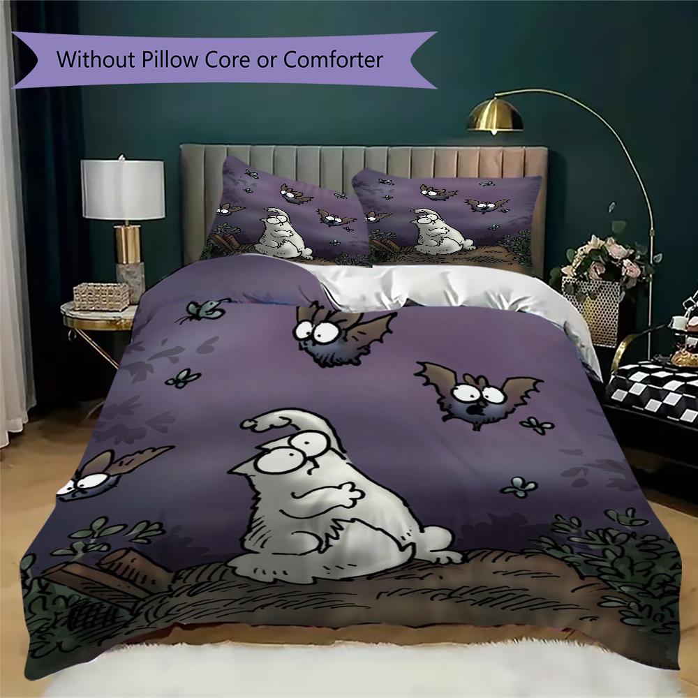 Simon's Cat Muster Bettwäsche Steppset Steppbezug Kissenbezug Heimdekoration Geburtstagsgeschenk (1 * Bettbezug + 2 * Kissenbezug ohne Füllung)