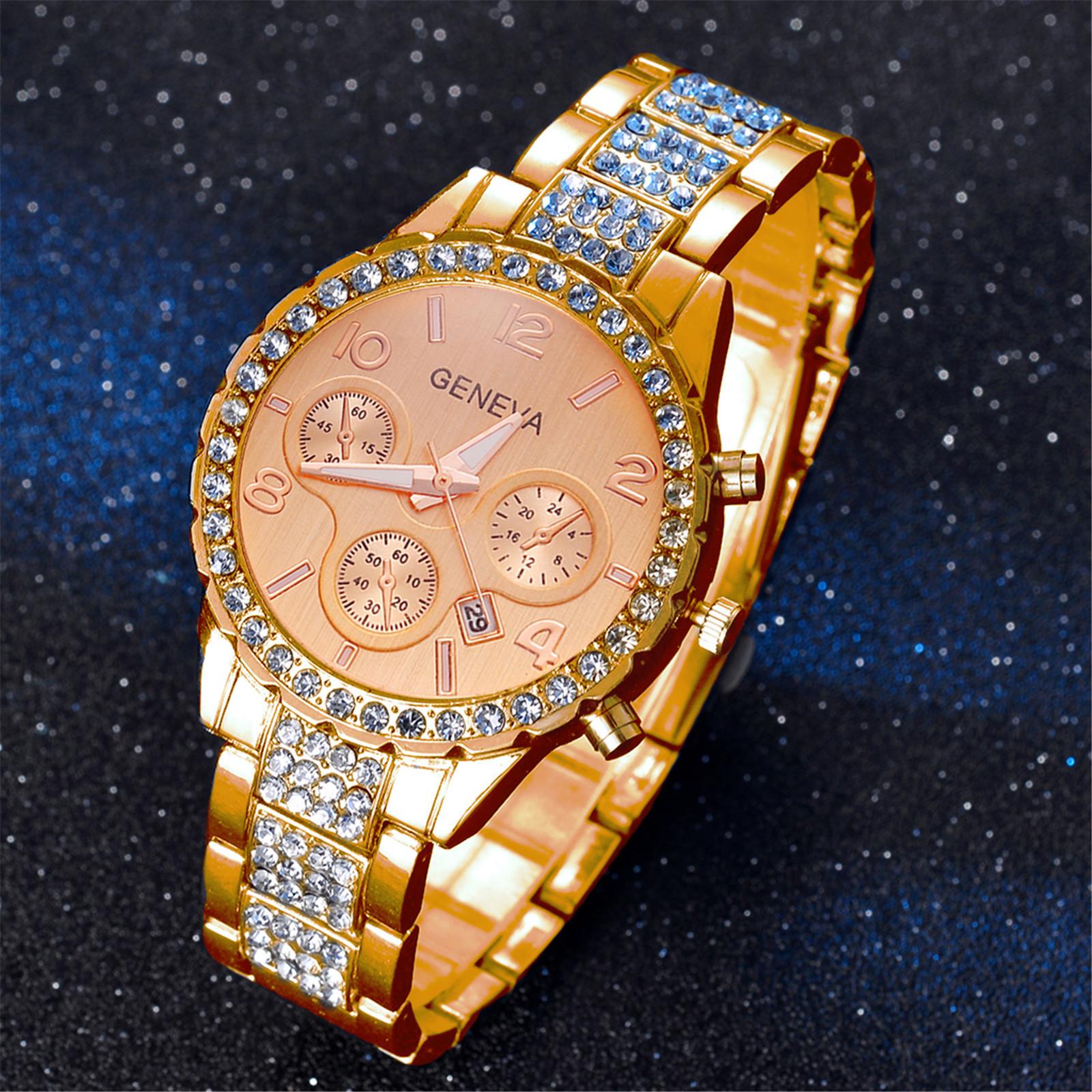 

Роскошные кварцевые аналоговые часы с бриллиантами в стальной полосе, часы с бриллиантами розового золота