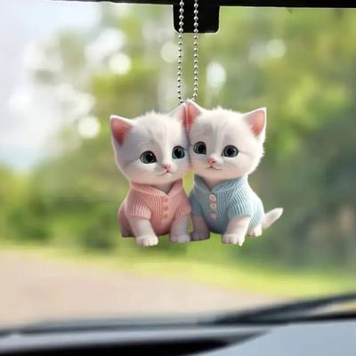 Kreslená kočka přívěsek do auta akrylová roztomilá koťátko závěsná ozdoba šňůrka rozmarná taška