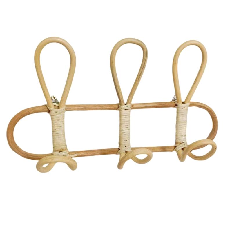 Handmade Rattan Wall Mounted Entryway Coat Rack Storage Organizer for Towels Space Saving Door Hanger with 3 Hooks 1 2170₽
