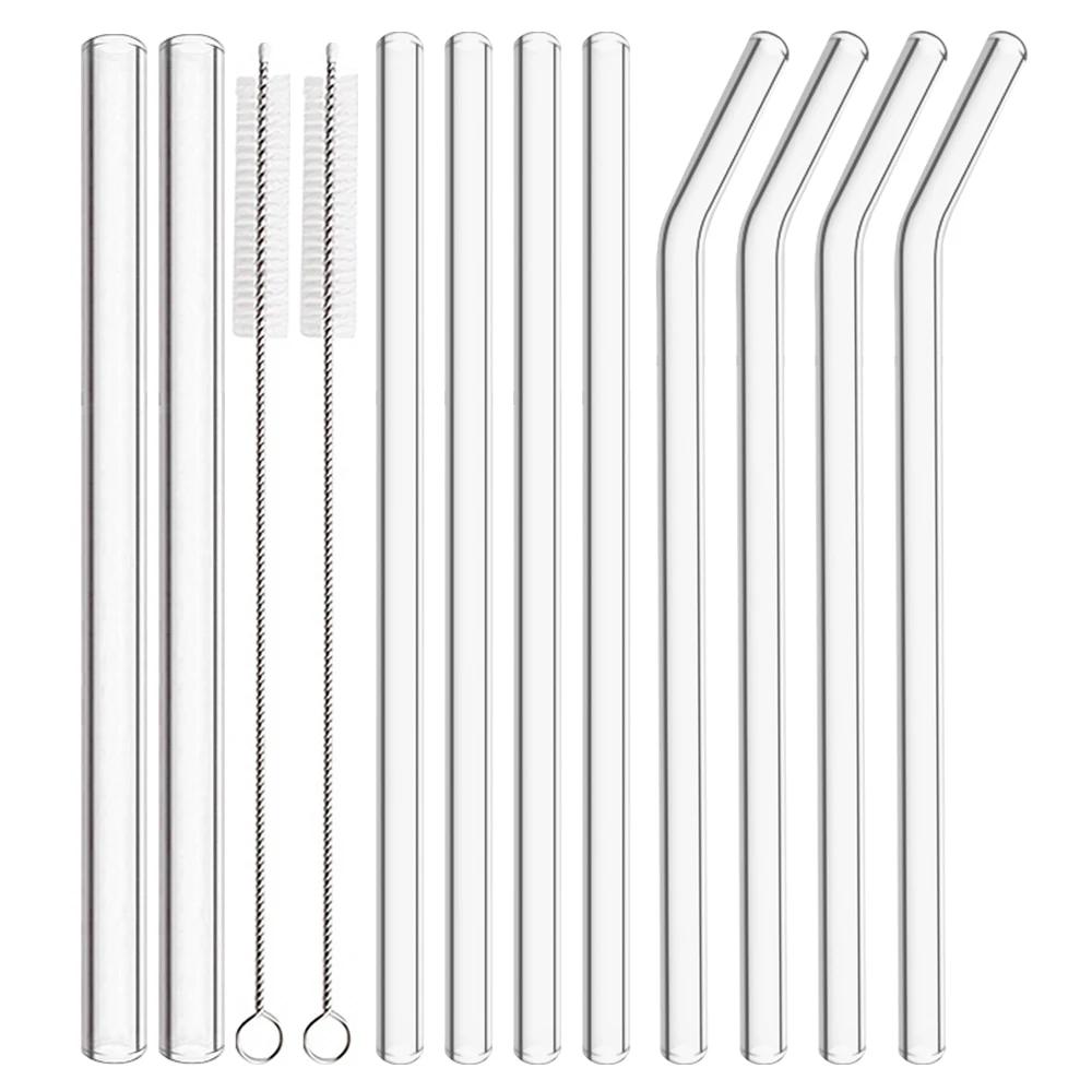 12Pcs Pink High Borosilicate Glass Straw Set Reusable Eco Friendly Drinking Straw for Smoothies Cocktails Bar Accessories