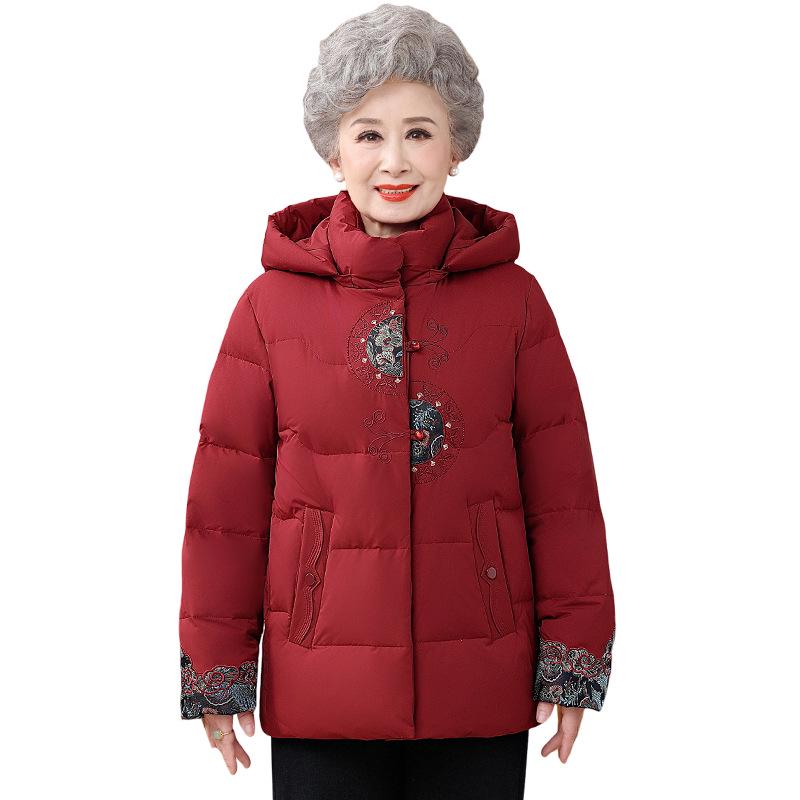 Grandma's Retro Cotton-Padded Hooded Jacket - Warm and Stylish for Elderly Women