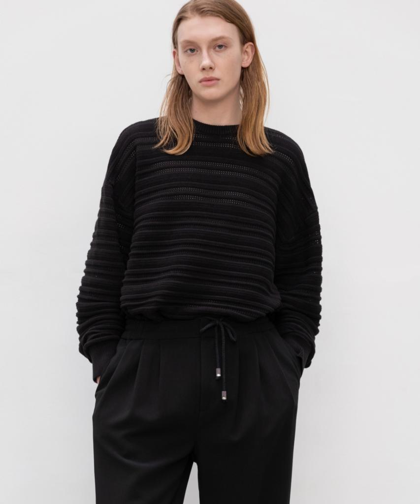 MINAV Supreme Three-Puck Elastic Waist Wide Pants [Black]