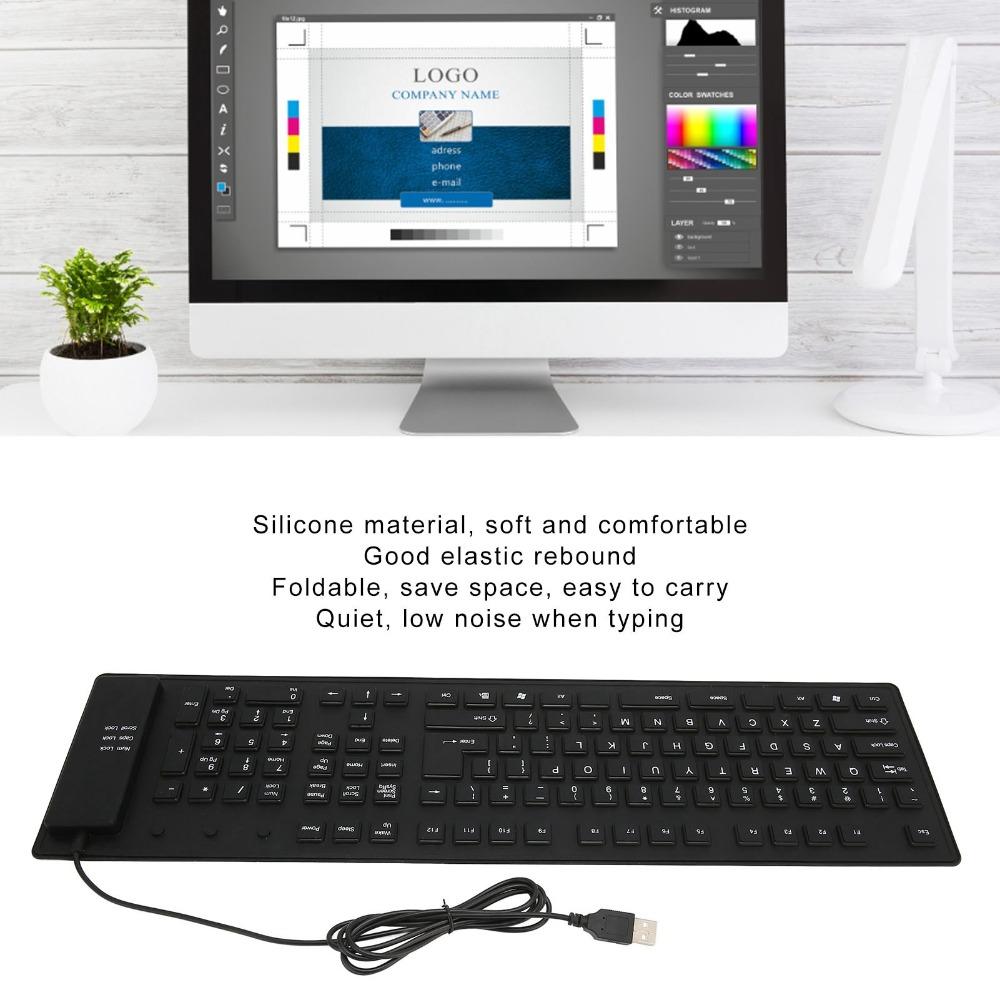 Waterproof USB Wired Keyboard 109 Keys Foldable Keyboard Portable Flexible Keyboard Desktop Laptop