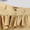 INCERUN Men Zipper Waist Ruffled Layers Casual Long Straight Pants Trousers