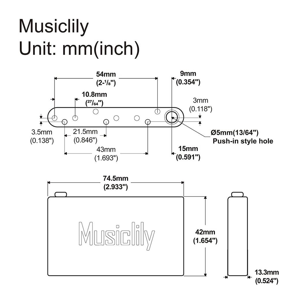 Musiclily Ultra 10.8mm String Pitch Stratocaster Brass Tremolo Block, 42mm, for Wilkinson WVC/WVP Tremolo Bridge Electric Guitars