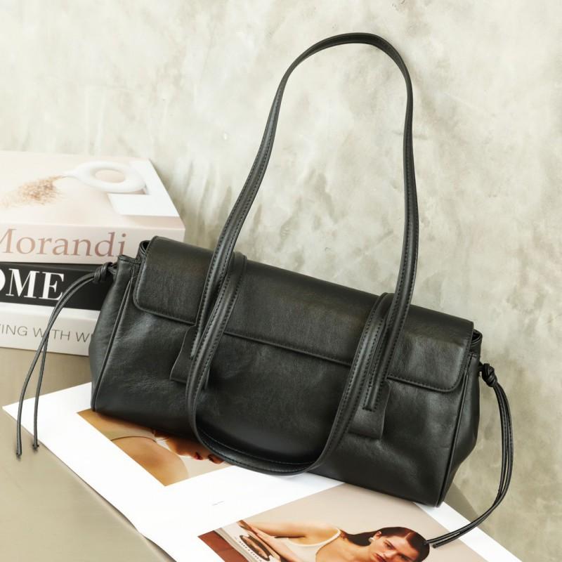 

Head Layer Cowhide Women s Bag Mailman High-end Sense Niche Temperament Shoulder Crossbody Retro Handbag Women чорний