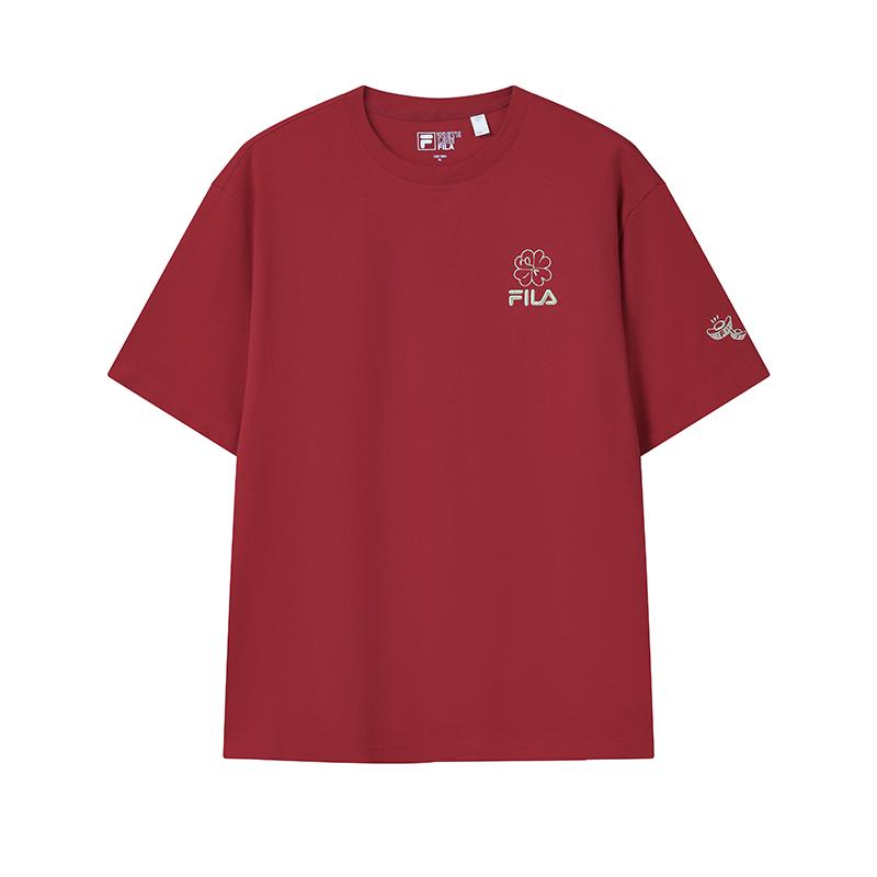 

FILA Original Peony T Fashion Simple Classic Retro Casual Sports Comfortable Knitted Loose Short Sleeve T-Shirt Unisex Tops Red F51U619101FRD S