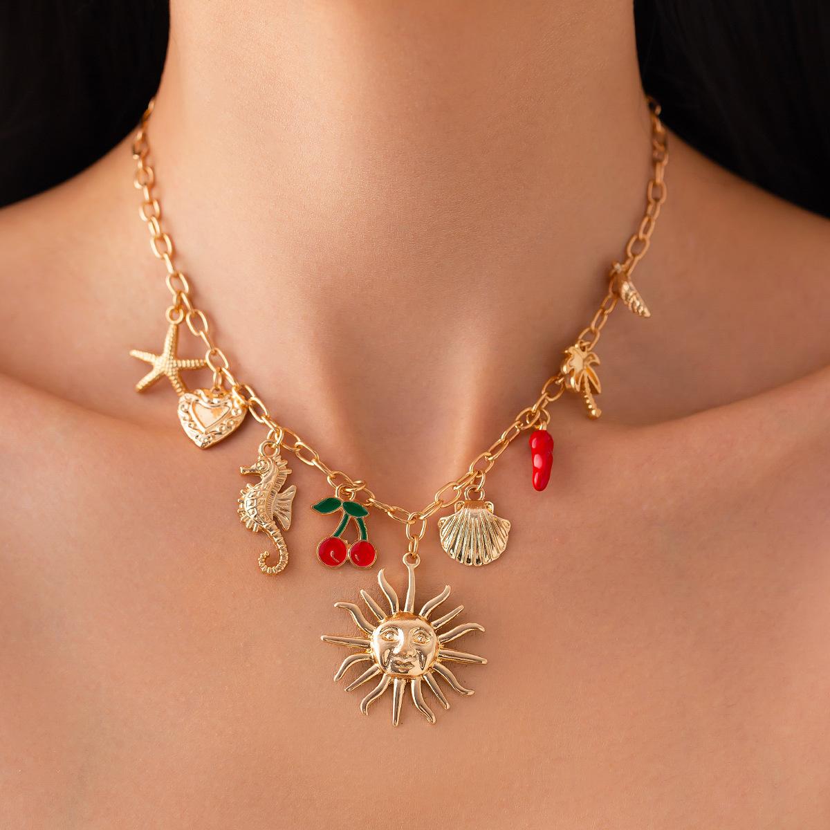 

Holiday Cherry Chilli Oil Drop Pendant Necklace Vintage Ocean Style Alloy Collarbone Chain