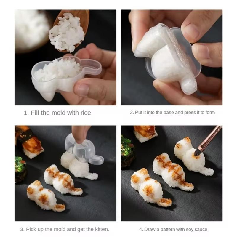 Set of 2 Cute Cats Shaped Rice Molds for Fun Meal Preparation Animal Shape Sushi Mould Mashed Potato Baking Supplies