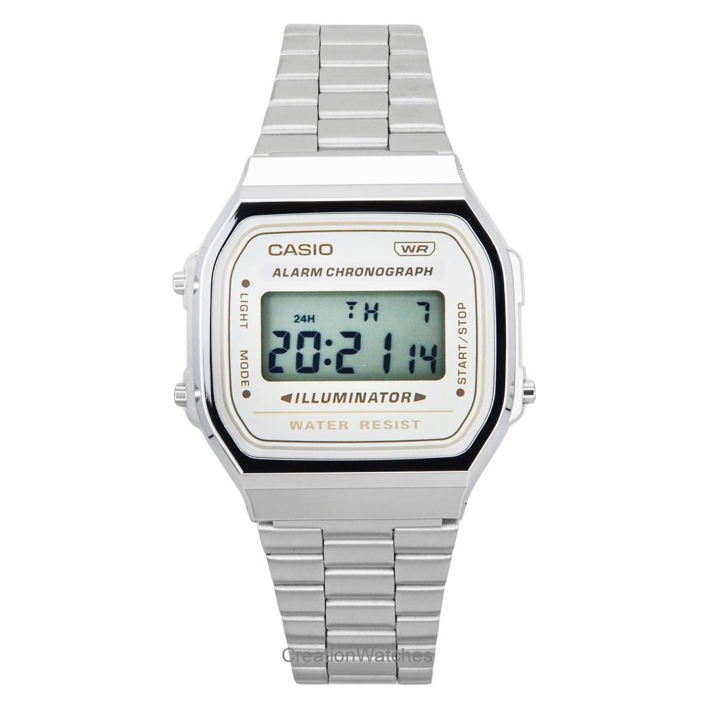 Casio Vintage cyfrowy zegarek ze stali nierdzewnej z bransoletą kwarcową A168WA-8 Unisex