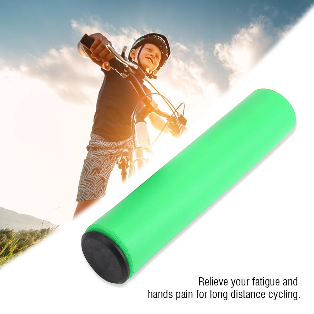 1 Pair Bicycle Handlebar Grips Anti skid Shock Proof Silicone Bike Grip With End Plugs Green