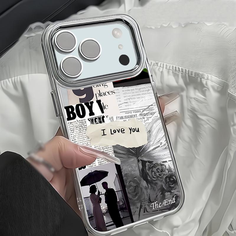 Retro Collage Style Phone Case For iPhone 17 Pro Max Plating Lens Frame Clear Soft Cover For iPhone 16 15 14 13 Pro Max 11 16E 17E