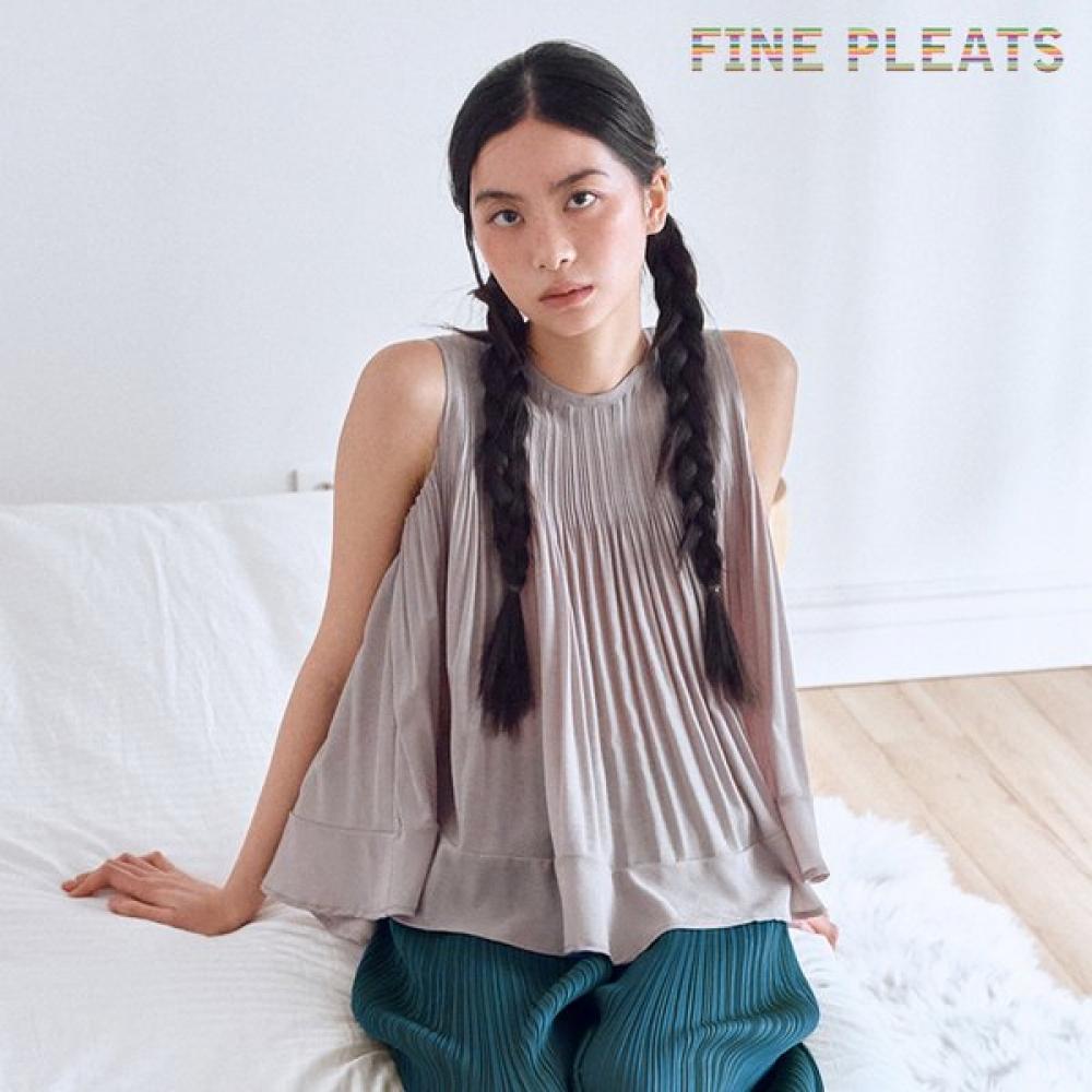 Fine Pleats Flare Blouse With Back Ribbon Gray FREE