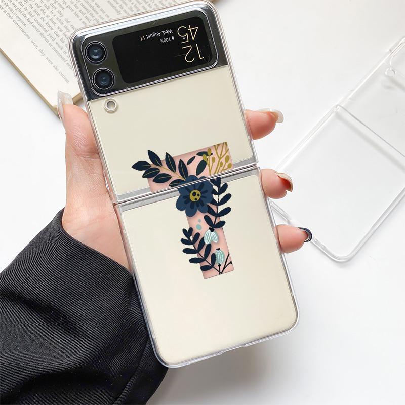 Art Initial Letter A To Z Pink Fashion Phone Case For Samsung Galaxy Z Flip 3 4 5 6 7 Hard Folding Z Flip4 Clear PC Cover Gift