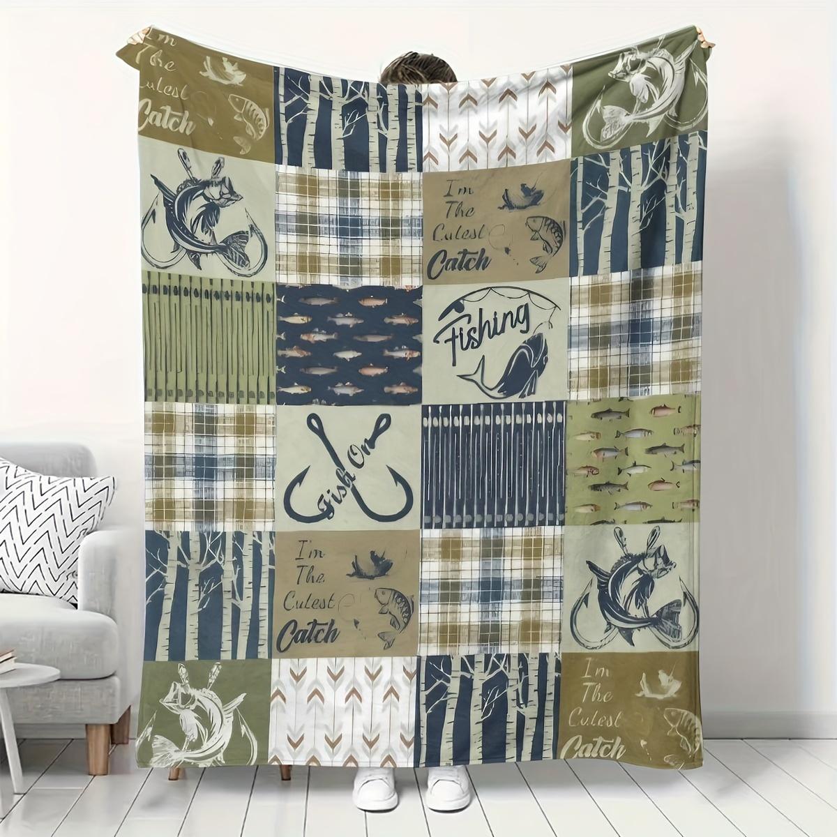 

Vintage Fishing Pattern Flannel Throw Blanket - Soft, Comfortable, All Seasons Multipurpose Daybed Travel Camping Blanket 100x150cm