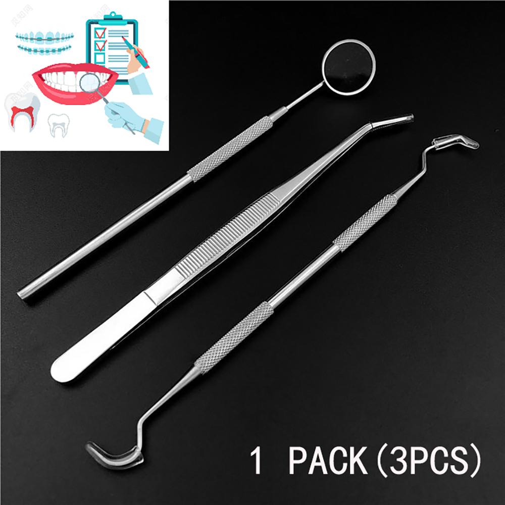 3Pcs Stainless Steel Dental Tools Kit Teeth Whitening Dentist Pick Scaler Mouth Mirror Lab Tools
