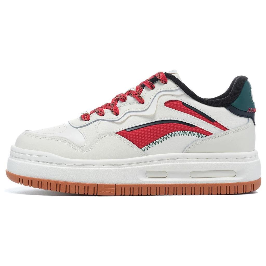 Li Ning Future C1 Synthetic Leather Slip Resistant Abrasion Resistant Low top Skateboard Shoes Women's White Red Green AGCT028-11
