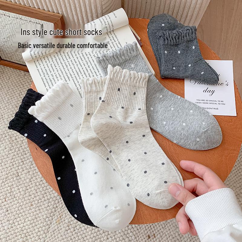 Women's Summer Polka Dot Mid-Calf Lace Socks - Japanese College Style