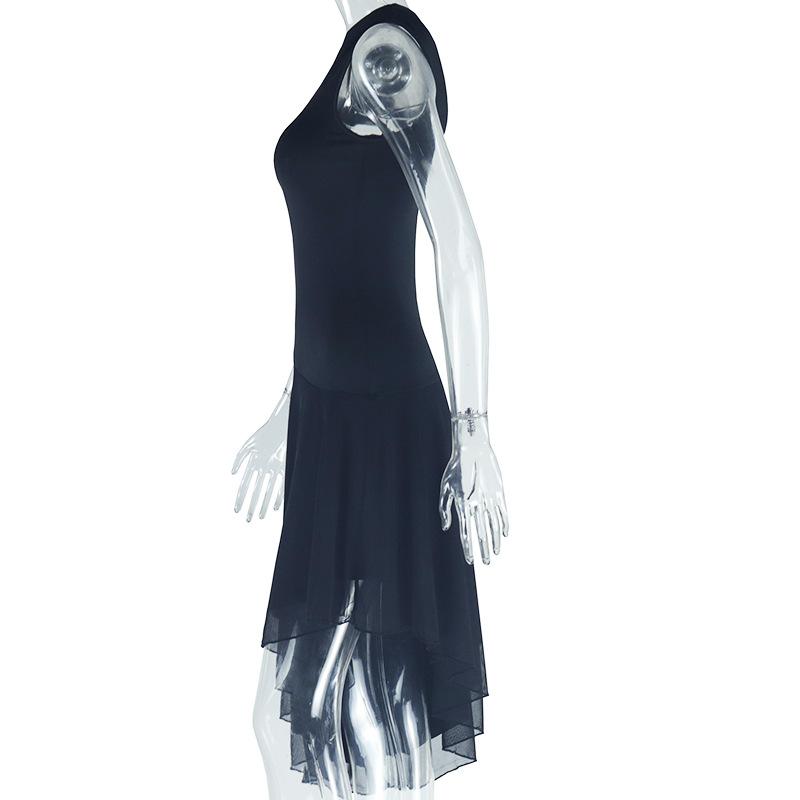 Spring and Autumn European and American Women's Fashion Solid Color Dress with Slanted Collar, One Shoulder Exposed, Sleeveless, Irregular Skirt